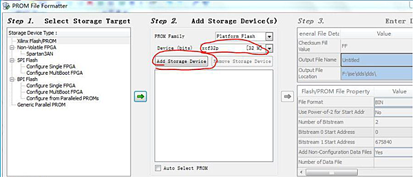 选择Device为“xcf32p”，点击“Add Storage Device”